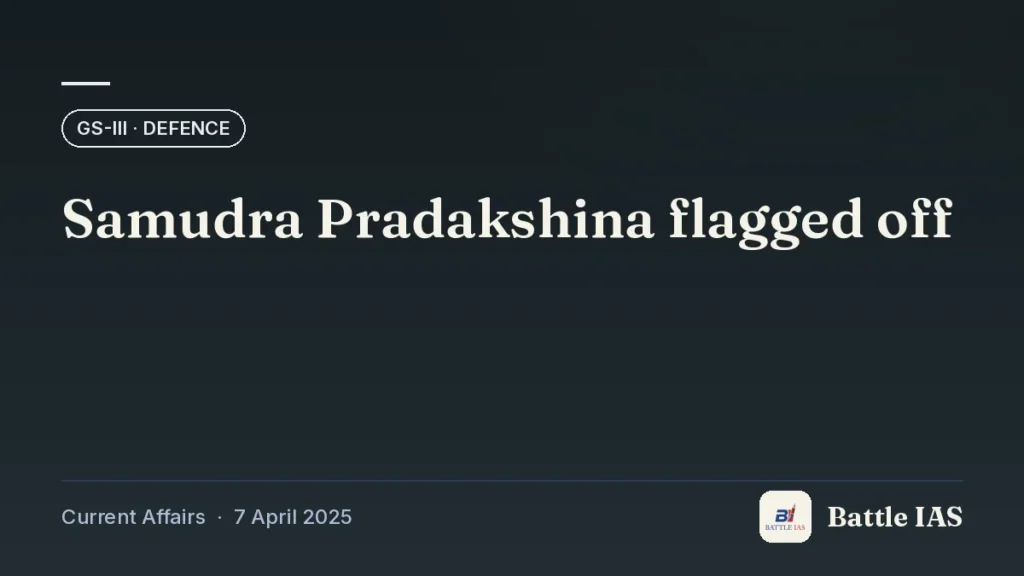 Battle IAS current affairs title card: Samudra Pradakshina flagged off (GS3 · Defence, 7 April 2025)