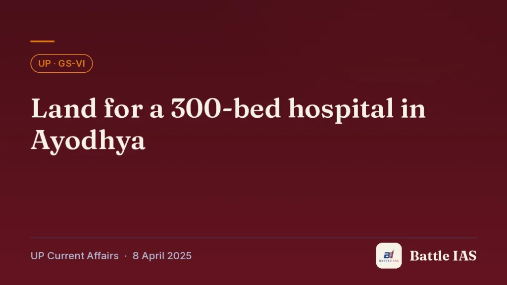 Battle IAS UP current affairs title card: Land for a 300-bed hospital in Ayodhya (, 8 April 2025)
