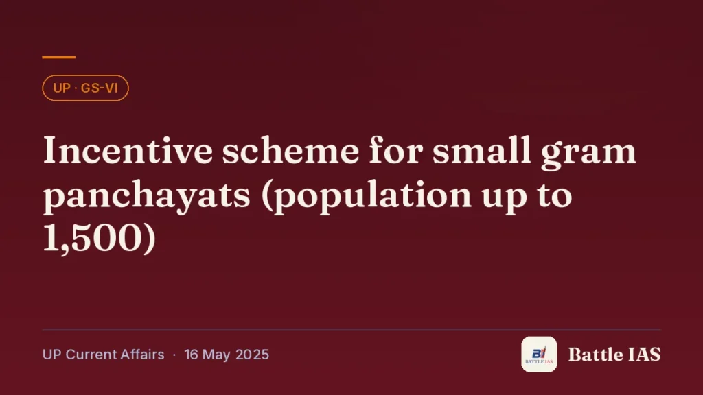 Battle IAS UP current affairs title card: Incentive scheme for small gram panchayats (population up to 1,500) (, 16 May 2025)