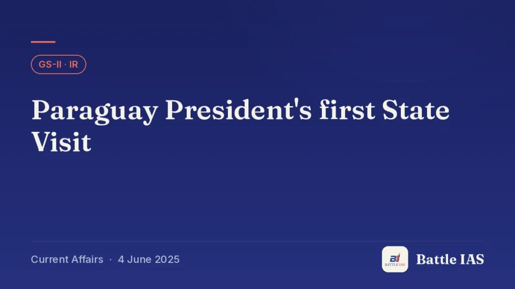 Battle IAS current affairs title card: Paraguay President's first State Visit (GS2 · IR, 4 June 2025)