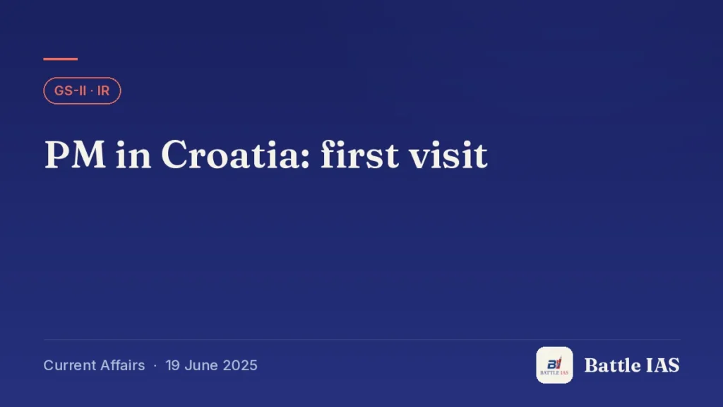 Battle IAS current affairs title card: PM in Croatia: first visit (GS2 · IR, 19 June 2025)