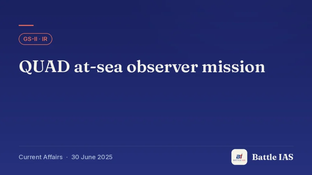 Battle IAS current affairs title card: QUAD at-sea observer mission (GS2 · IR, 30 June 2025)