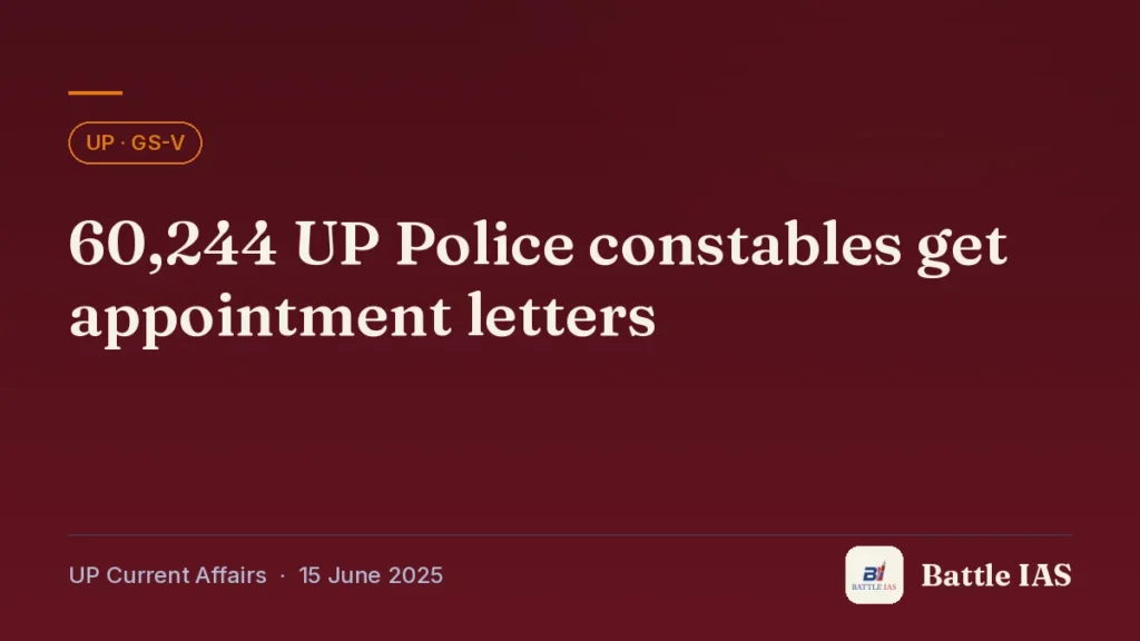 Battle IAS UP current affairs title card: 60,244 UP Police constables get appointment letters (, 15 June 2025)