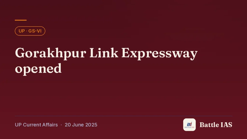 Battle IAS UP current affairs title card: Gorakhpur Link Expressway opened (, 20 June 2025)