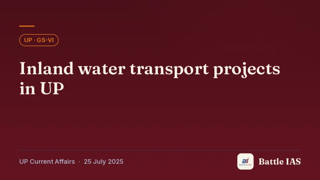 Battle IAS UP current affairs title card: Inland water transport projects in UP (, 25 July 2025)