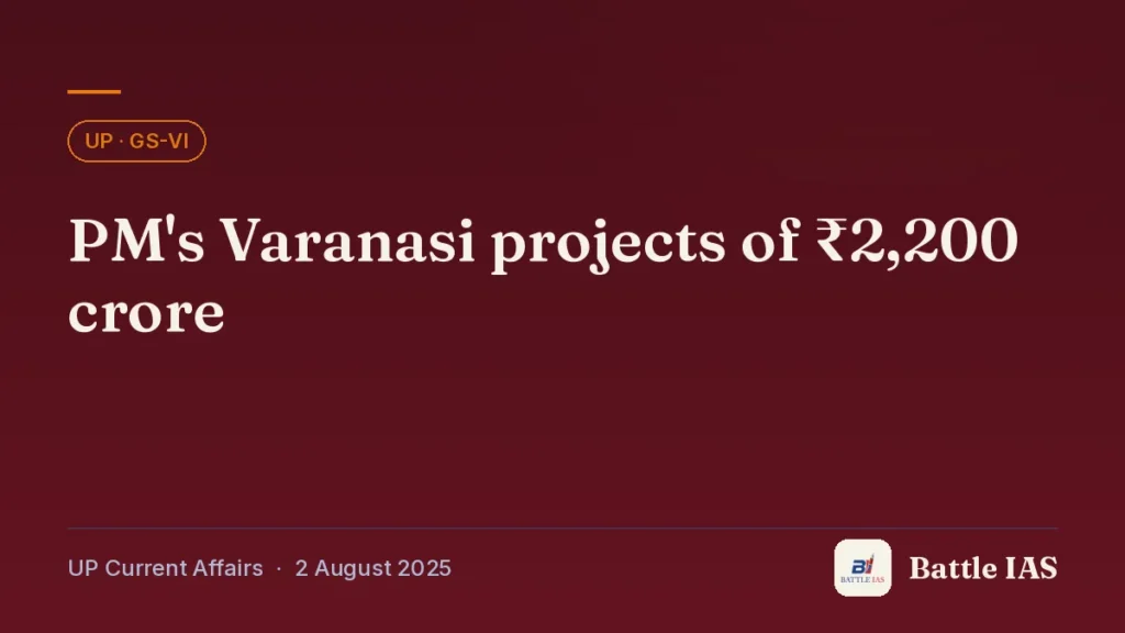 Battle IAS UP current affairs title card: PM's Varanasi projects of ₹2,200 crore (, 2 August 2025)
