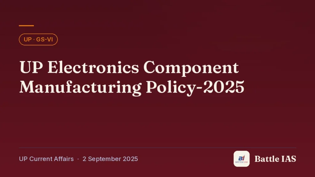 Battle IAS UP current affairs title card: UP Electronics Component Manufacturing Policy-2025 (, 2 September 2025)