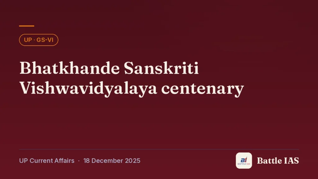 Battle IAS UP current affairs title card: Bhatkhande Sanskriti Vishwavidyalaya centenary (, 18 December 2025)