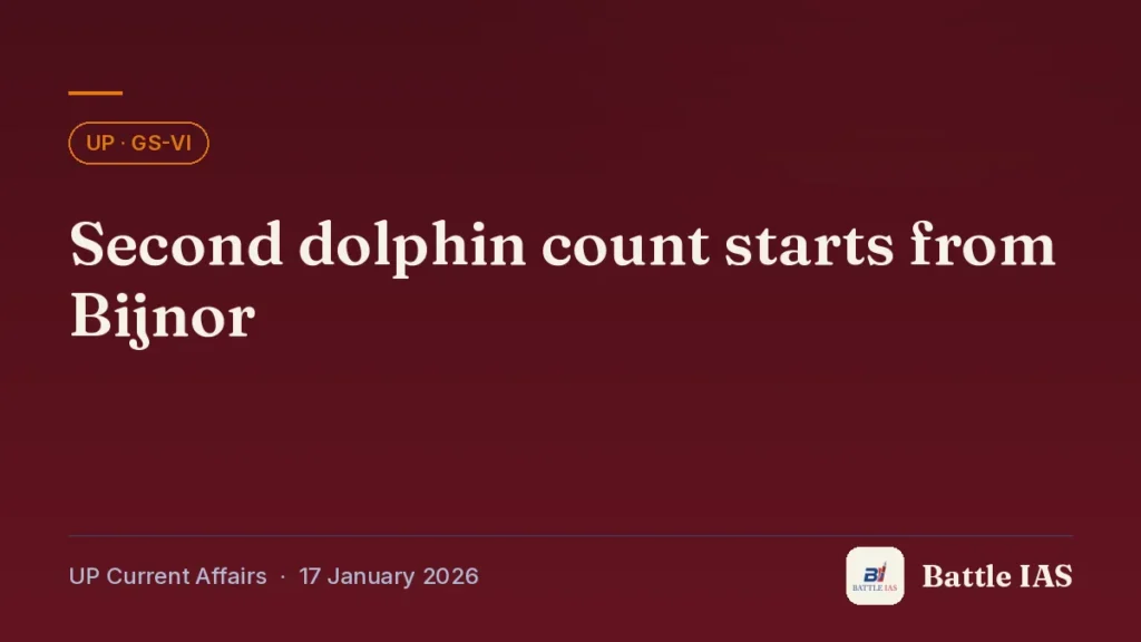 Battle IAS UP current affairs title card: Second dolphin count starts from Bijnor (, 17 January 2026)