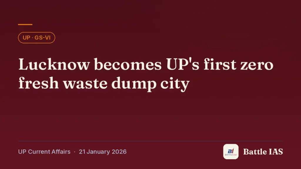 Battle IAS UP current affairs title card: Lucknow becomes UP's first zero fresh waste dump city (, 21 January 2026)