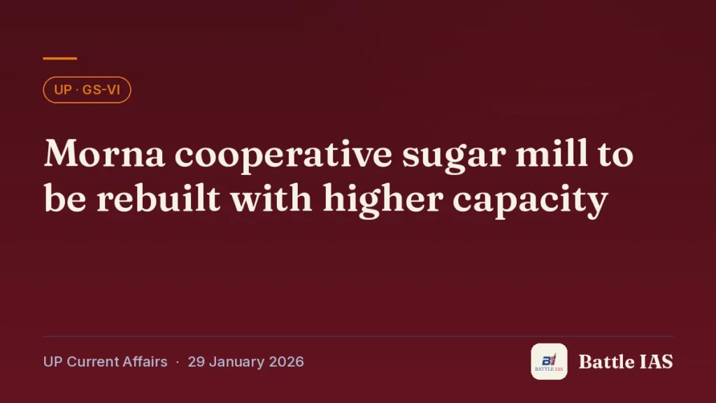 Battle IAS UP current affairs title card: Morna cooperative sugar mill to be rebuilt with higher capacity (, 29 January 2026)