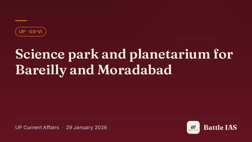Battle IAS UP current affairs title card: Science park and planetarium for Bareilly and Moradabad (, 29 January 2026)