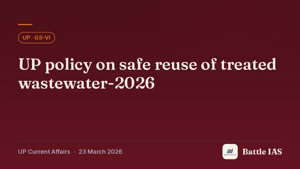 Battle IAS UP current affairs title card: UP policy on safe reuse of treated wastewater-2026 (, 23 March 2026)