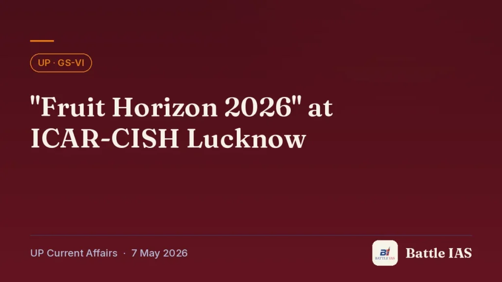 Battle IAS UP current affairs title card: "Fruit Horizon 2026" at ICAR-CISH Lucknow (, 7 May 2026)
