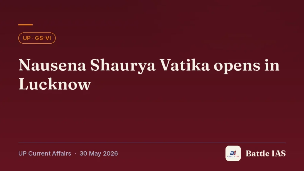 Battle IAS UP current affairs title card: Nausena Shaurya Vatika opens in Lucknow (, 30 May 2026)