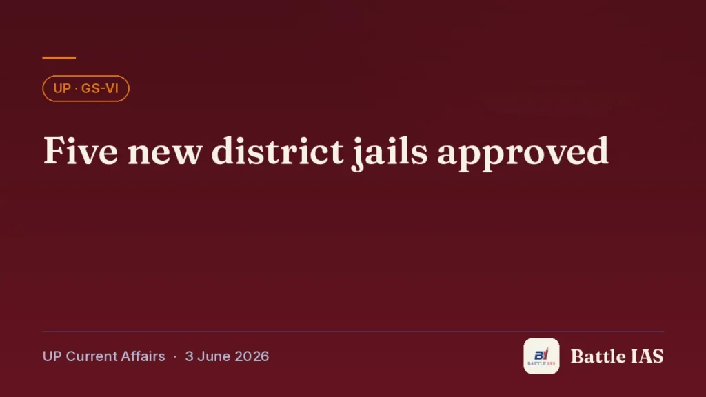 Battle IAS UP current affairs title card: Five new district jails approved (, 3 June 2026)