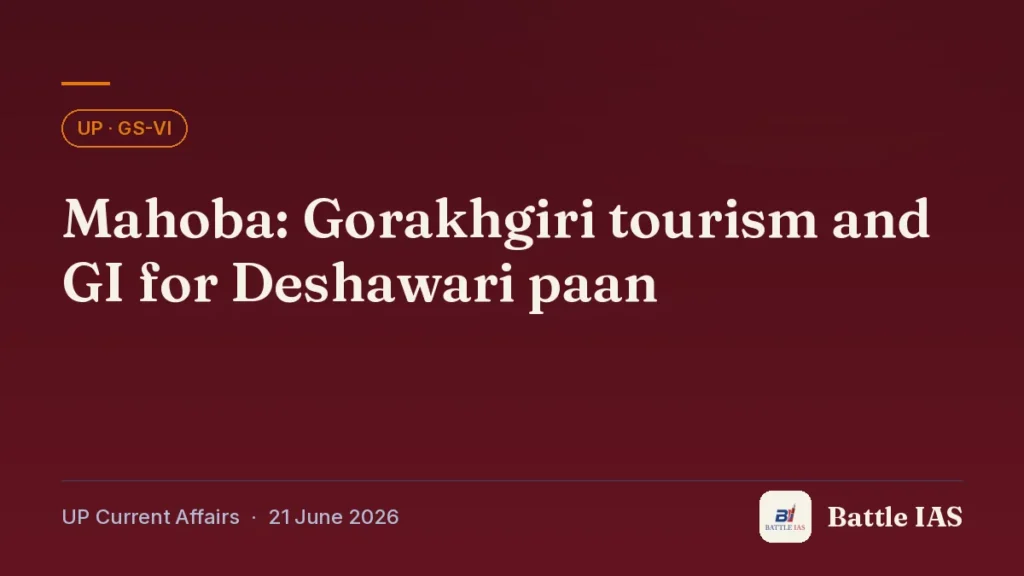 Battle IAS UP current affairs title card: Mahoba: Gorakhgiri tourism and GI for Deshawari paan (, 21 June 2026)
