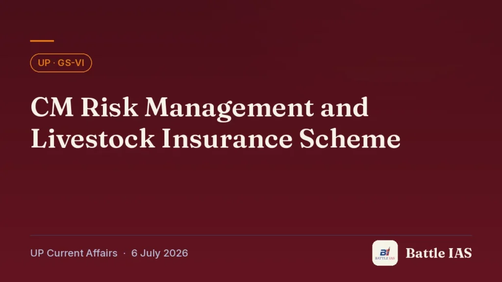 Battle IAS UP current affairs title card: CM Risk Management and Livestock Insurance Scheme (, 6 July 2026)