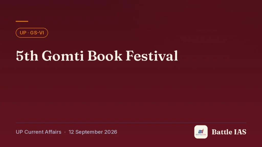 Battle IAS UP current affairs title card: 5th Gomti Book Festival (, 12 September 2026)