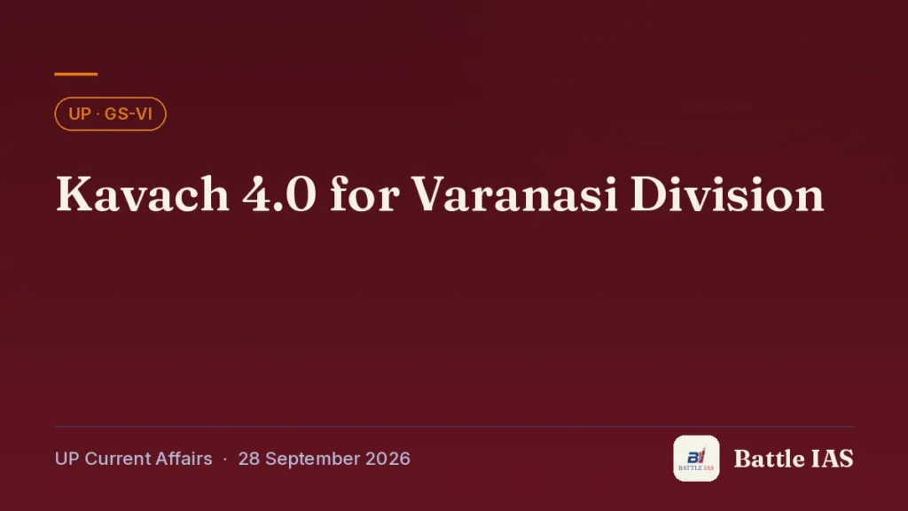 Battle IAS UP current affairs title card: Kavach 4.0 for Varanasi Division (, 28 September 2026)