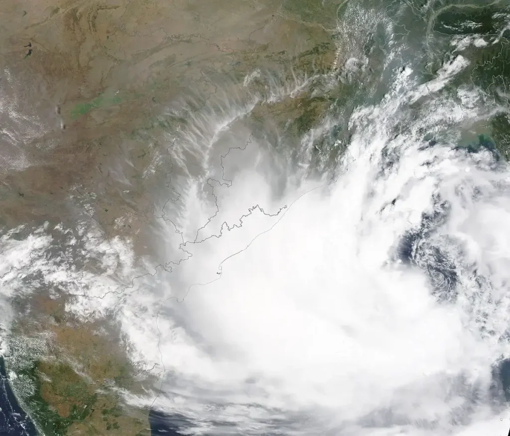 NASA satellite image of Cyclone Yaas over the Bay of Bengal approaching India, May 2021