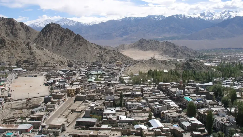View of Leh town and the surrounding mountains in Ladakh