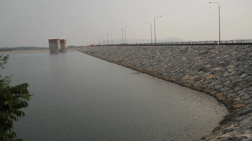 Upper reservoir and dam of the Purulia Pumped Storage Project in the Ajodhya Hills, West Bengal