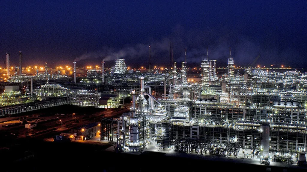 Reliance Jamnagar refinery lit up at night