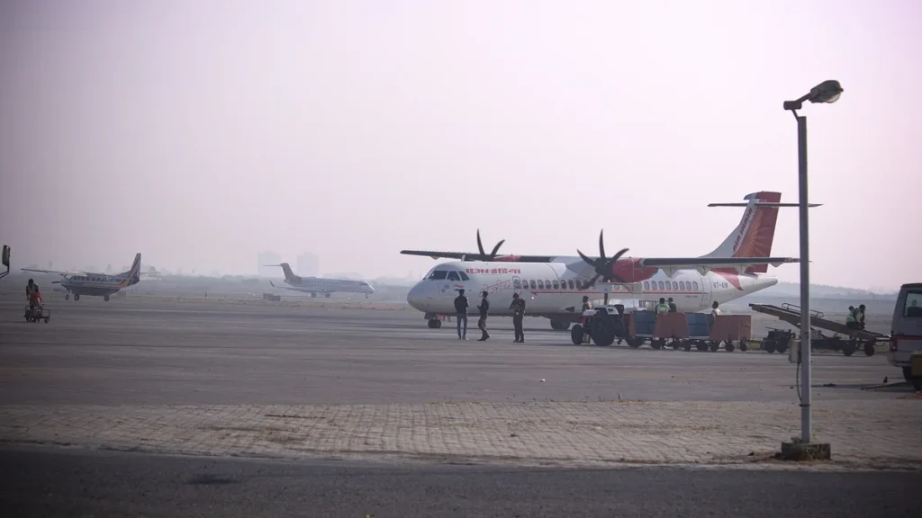 Alliance Air ATR 72 turboprop on the apron at Surat airport