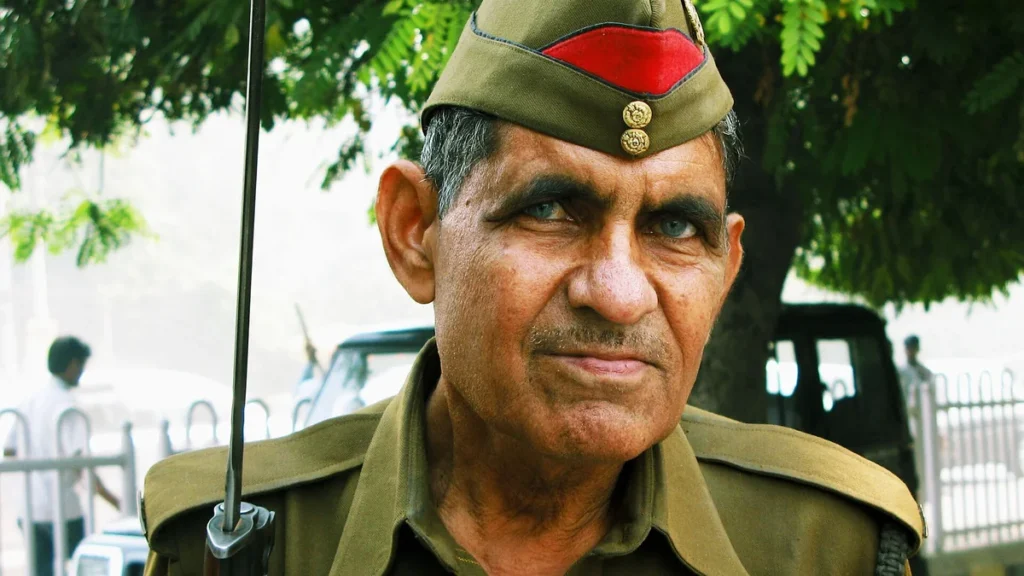 Senior Uttar Pradesh Police constable in khaki uniform and cap