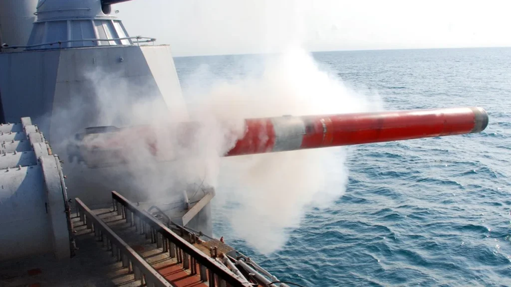 Varunastra heavyweight torpedo being fired from an Indian Navy warship
