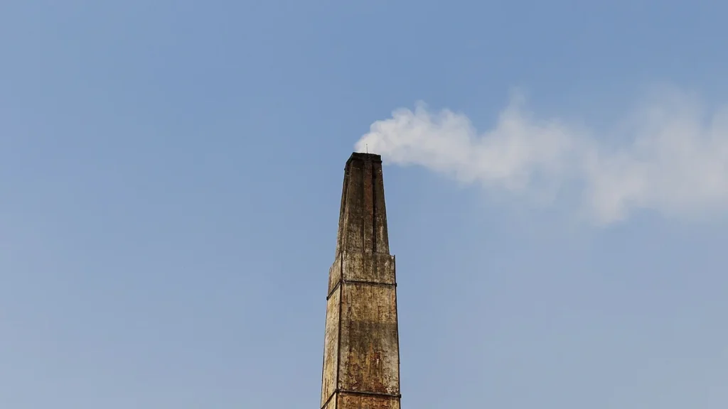 Tall brick kiln chimney in Bharatpur district, Rajasthan