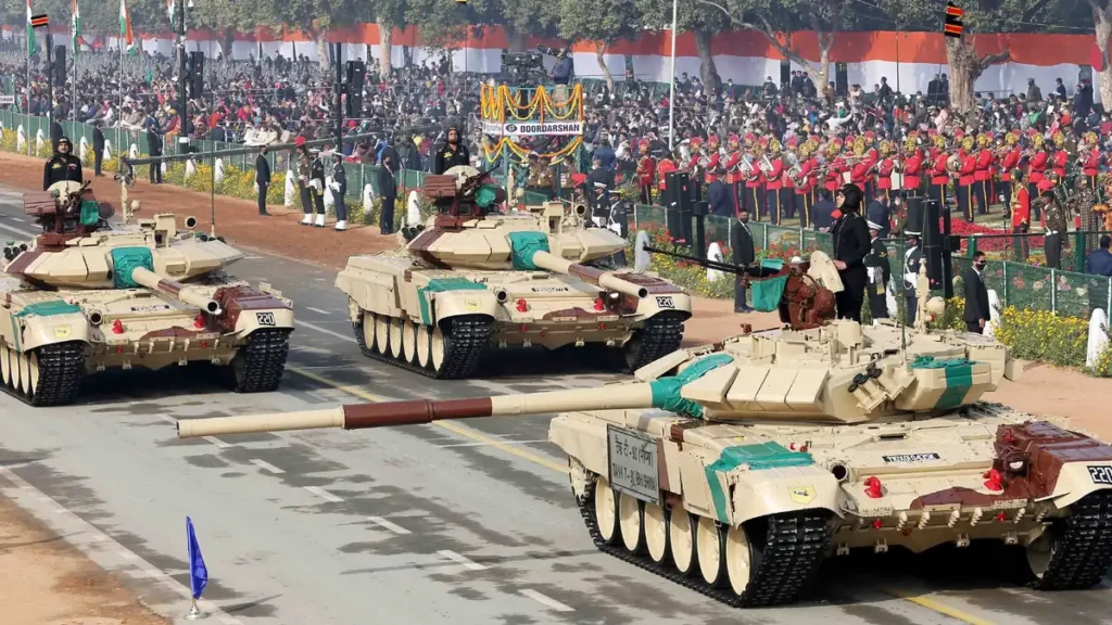 T-90 Bhishma tanks of the Indian Army rolling down Rajpath on Republic Day
