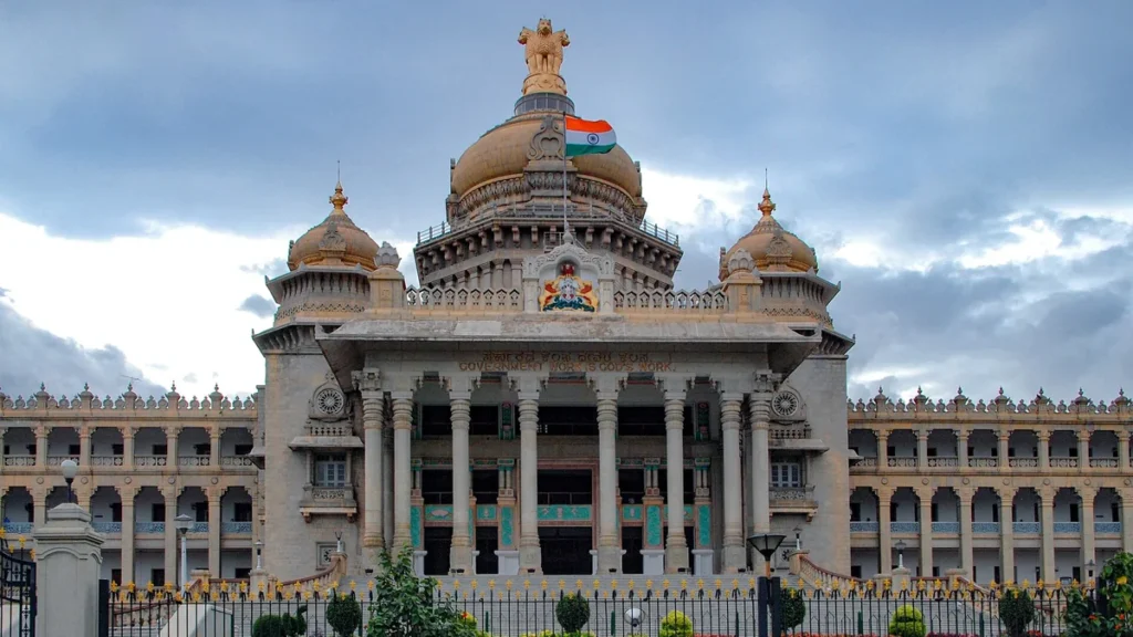 Front view of the Vidhana Soudha, seat of the Karnataka Legislature, in Bengaluru