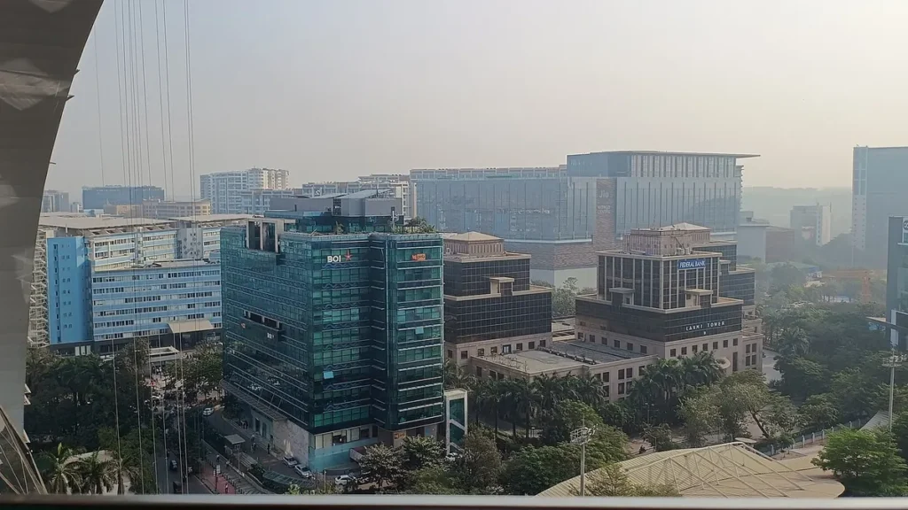 Glass office towers of the Bandra Kurla Complex business district in Mumbai