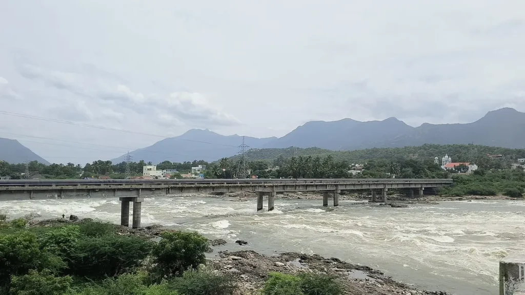 Water flowing from the Mettur Dam on the Cauvery river in Tamil Nadu