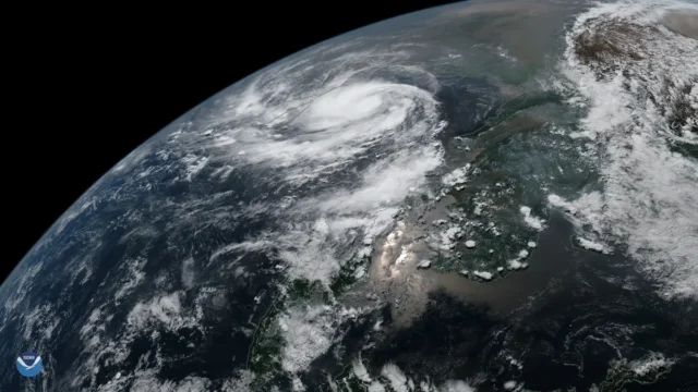 Satellite image of a tropical cyclone over the Bay of Bengal