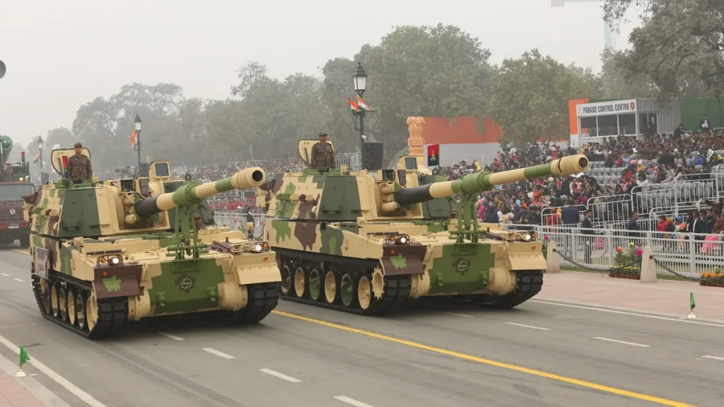 K9 Vajra self-propelled tracked guns on Kartavya Path during the Republic Day parade