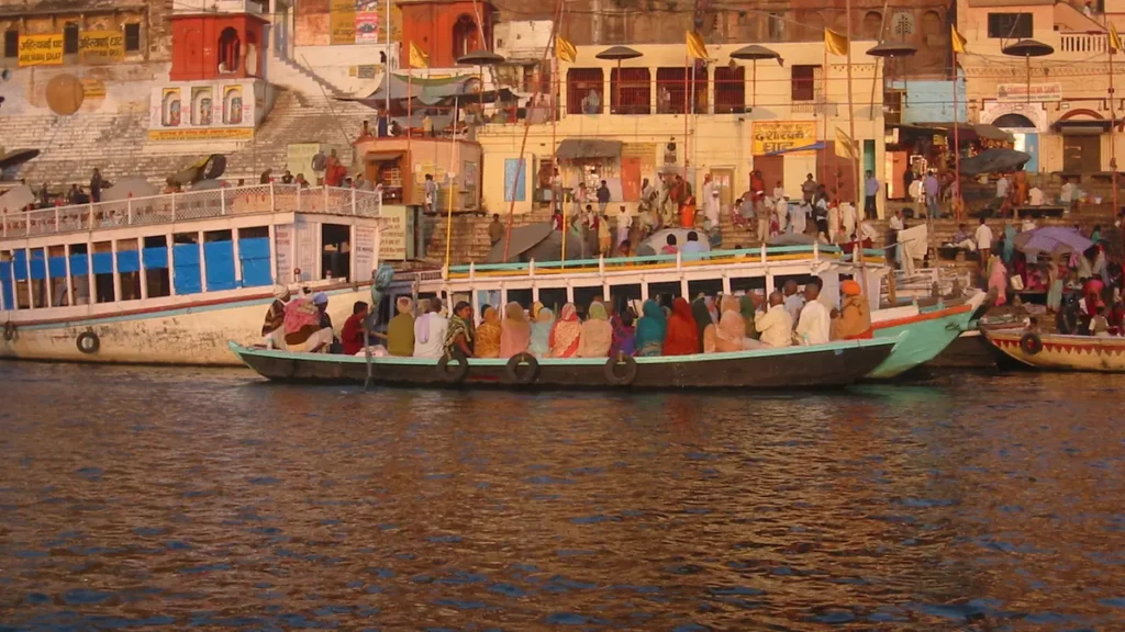 Passenger boats at Dashashwamedh Ghat on the Ganga in Varanasi, Uttar Pradesh