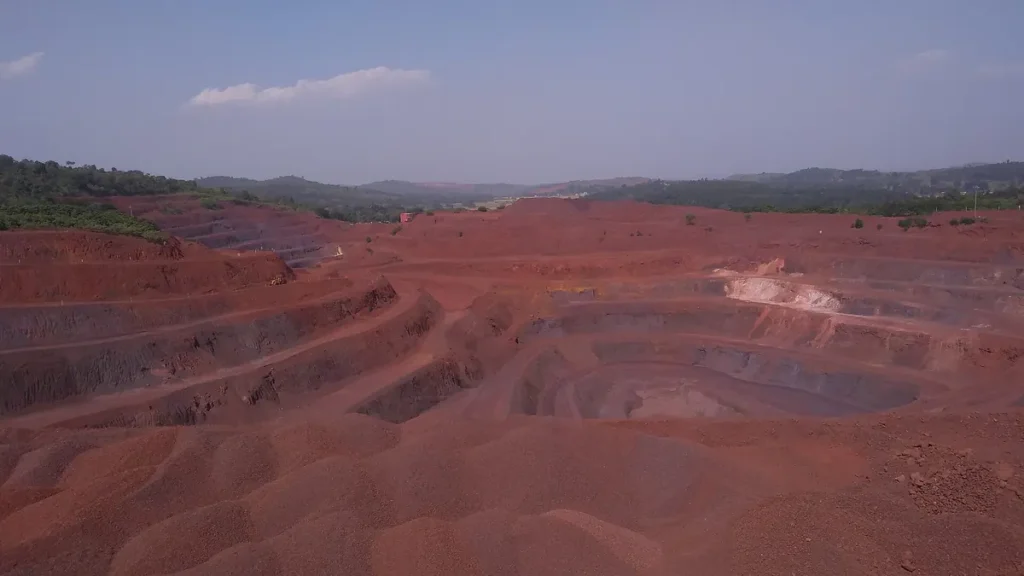 An opencast iron ore mine in Keonjhar district, Odisha