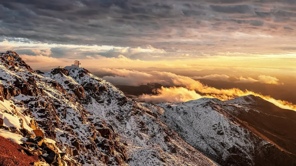 The Vera C. Rubin Observatory on Cerro Pachon, Chile, after snowfall