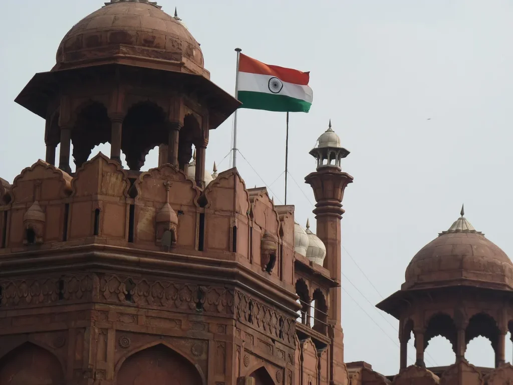 Waving Indian Flag At Red Fort