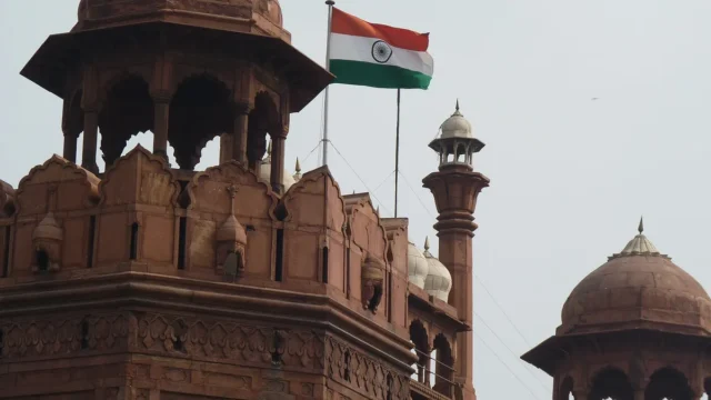 Waving Indian Flag At Red Fort