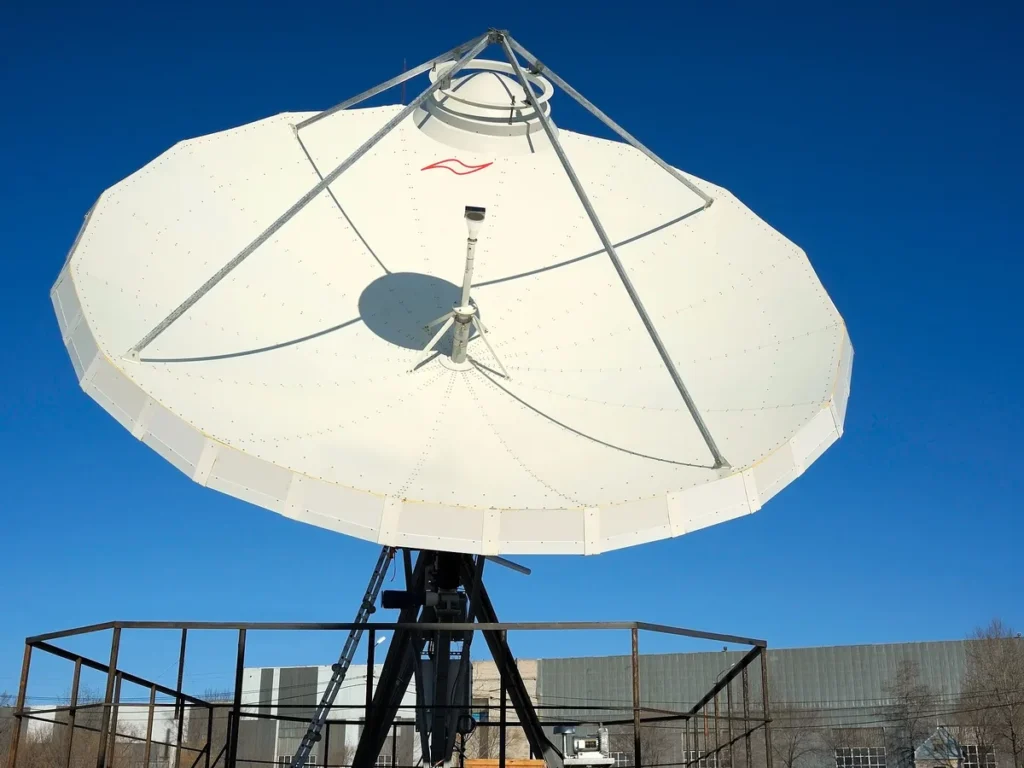 A large satellite communication dish antenna