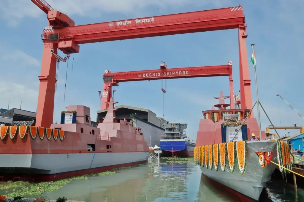 Anti-submarine warfare shallow water craft under construction at Cochin Shipyard