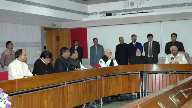 The Speaker, Lok Sabha, Shri Somnath Chatterjee chairing the meeting of All Party Leaders in Lok Sabha
