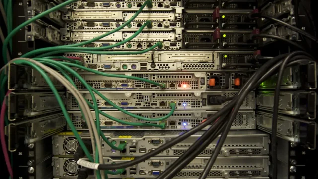 Servers and network cables in a data-centre rack