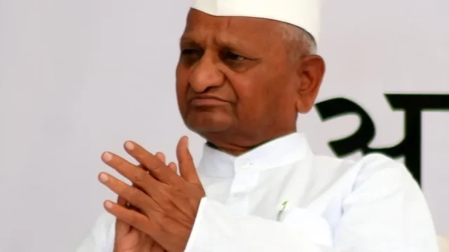 Anna Hazare at Jantar Mantar during the 2011 movement for a Lokpal law