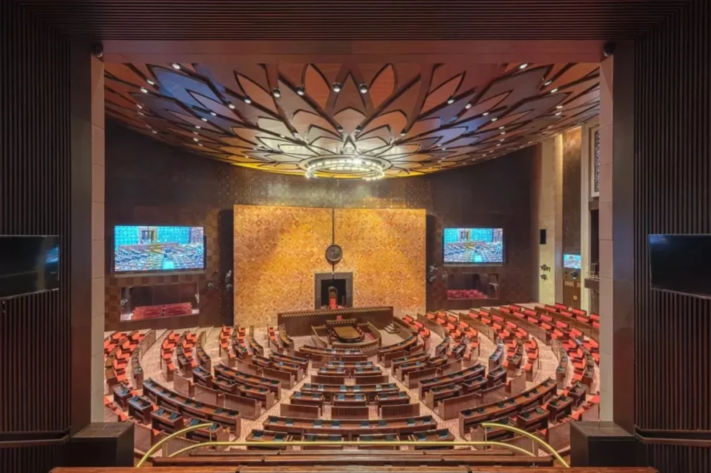 New Rajya Sabha chamber in the New Parliament building