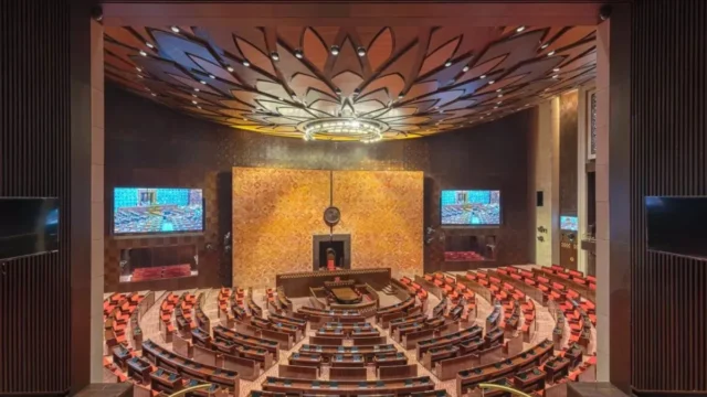 New Rajya Sabha chamber in the New Parliament building